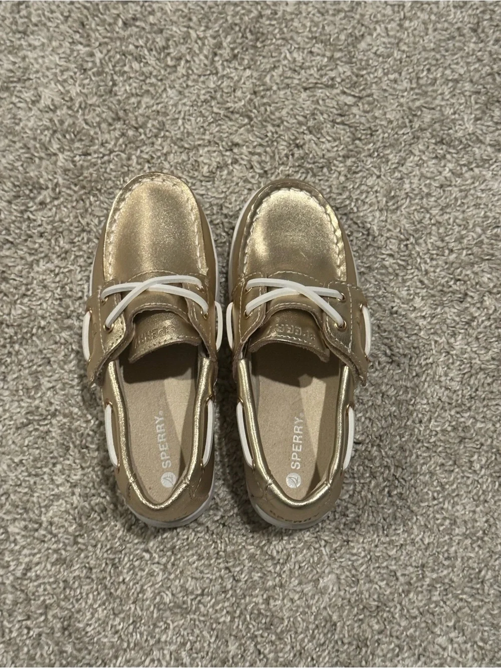 Sperry Kids Gold Metallic Boat Shoes Size 10 Slip On Loafer Sneaker Shiny